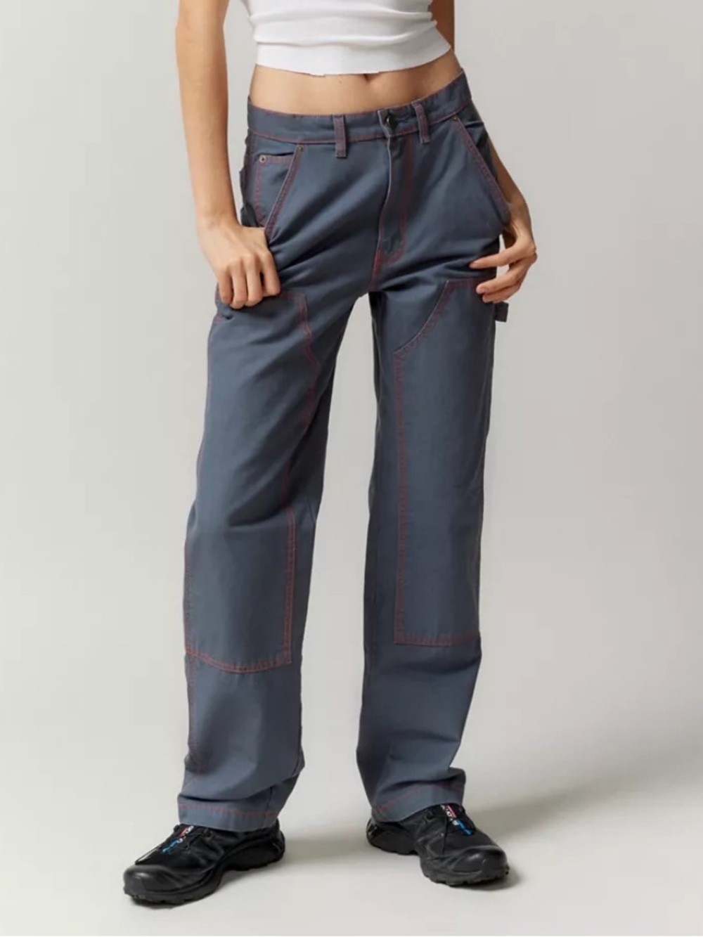 BDG Gray Cargo Pants with Red Stitching - Picture 4 of 6